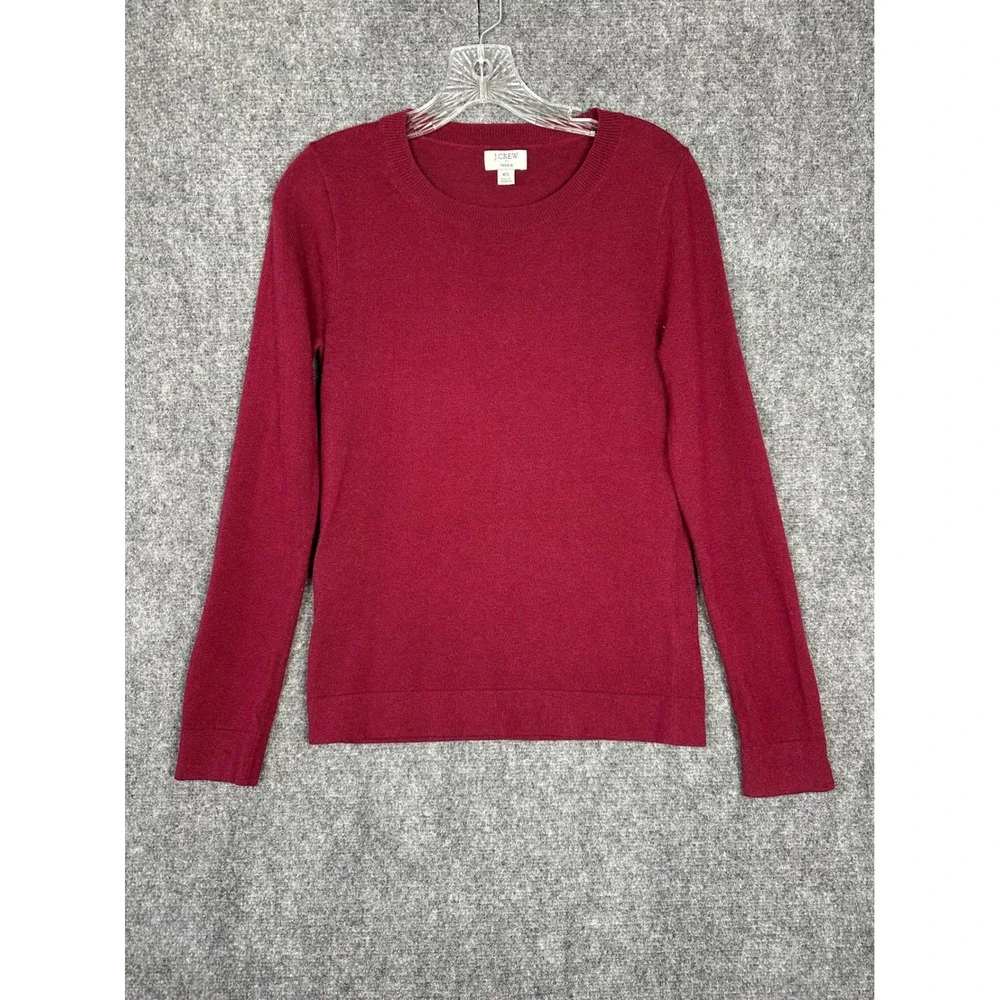 J.Crew Women Teddie Classic Merino‎ Wool Cotton Knit Sweater Burgundy XS Preppy